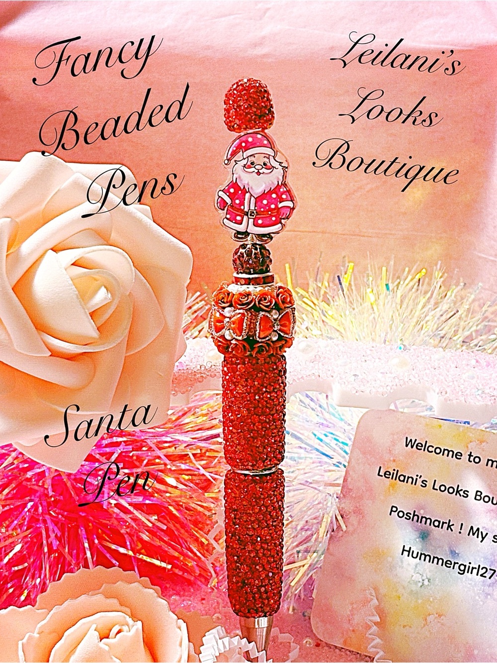 Red Beaded Santa Pen/ Fancy beaded Pen/gifts/Christmas time/